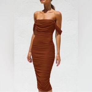 Off The Shoulder Ruched Bodycon Dress